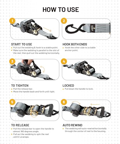Strapinno Retractable Ratchet Tie-Down Straps,5,000 lbs Breaking Strength- 2 in x 12 ft Heavy Duty Ratchet Strap with Safety Lock S Hooks for Motorcycles, ATVs, UTVs, Lawn Equipment & Cargo (Gray) - color: Gray