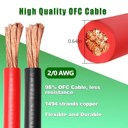2/0 Gauge Battery Cable Copper Wire, 15FT Red+15FT Black 2/0 AWG Welding Cable Standard USA OFC Wire for Automotive, Battery, Solar, Marine and Generator - size: 2/0 Gauge 15FT