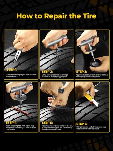AUTOWN Tire Repair Kit with Plugs Fix Punctures & Plug Flats with Ease - Heavy Duty Flat Tire Puncture Repair Kit for Car, Motorcycle, ATV, UTV, RV, Trailer, Tractor, Jeep, Etc