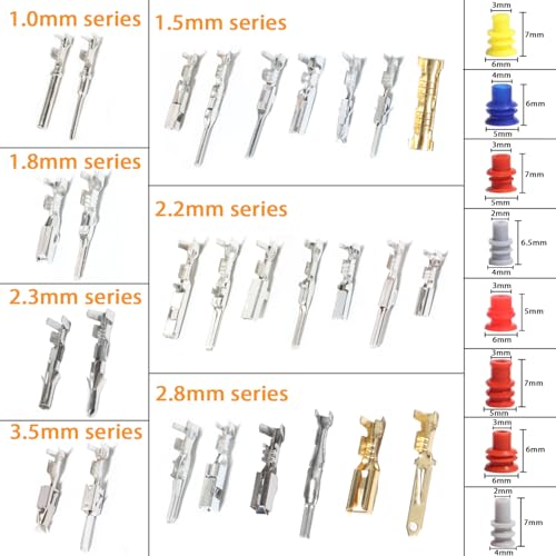 Connector Pins Kit Crimped Terminal Pin Automotive Car Electrical 1/1.5/1.8/2.2/2.3/2.5/2.8/3.5mm Male&Female Wire Seals Removal Tool kit Motorcycle ATV Wire Non-Insulated Plug Crimp Set