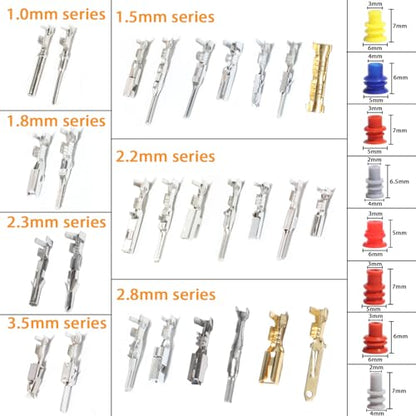 Connector Pins Kit Crimped Terminal Pin Automotive Car Electrical 1/1.5/1.8/2.2/2.3/2.5/2.8/3.5mm Male&Female Wire Seals Removal Tool kit Motorcycle ATV Wire Non-Insulated Plug Crimp Set