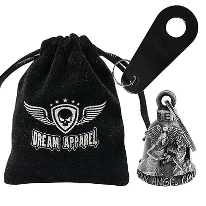 Dream Apparel Motorcycle Bell Guardian Angel Drive Away Gremlin, Biker Bell for Men Women Rider Riding, Good Luck Gift - color: Never Ride Faster Than Your Angel Can Fly 02