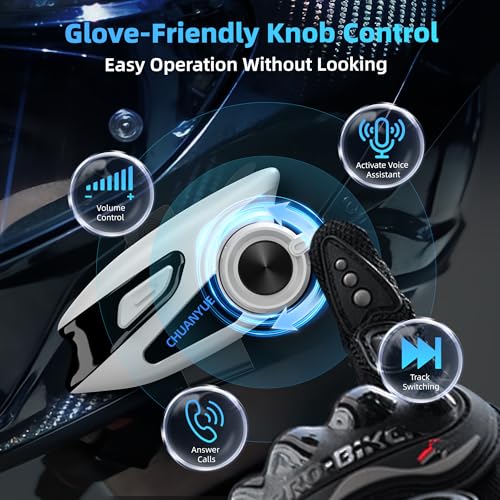 Motorcycle Bluetooth Headset with 43mm Helmet Speakers, 2-Way Helmet Intercom Communication System with Noise Cancellation, Music Sharing, FM, IP67 Waterproof (White,1-Pack) - color: White