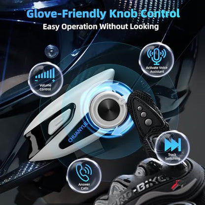 Motorcycle Bluetooth Headset with 43mm Helmet Speakers, 2-Way Helmet Intercom Communication System with Noise Cancellation, Music Sharing, FM, IP67 Waterproof (White,1-Pack) - color: White