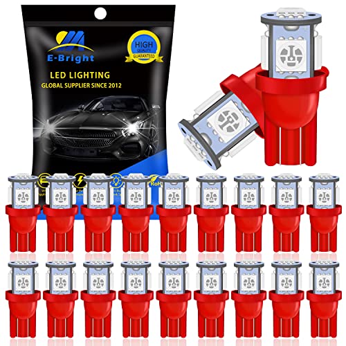 YM E-Bright 20-Pack DC24V Red T10 194 168 2825 W5W 5050 5-SMD LED Bulb for Car Replacement Interior Lights Wedge Dome Trunk Dashboard Bulb License Plate Light Lamp - color: Red, size: 24V
