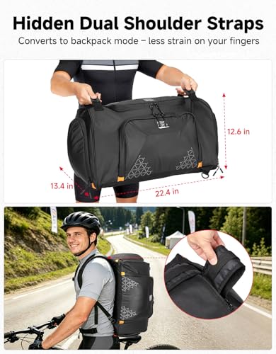 KEMIMOTO Bike Travel Bag, 60L Mountain Bicycle Duffel with Full-Face Helmet Storage (Size L) & Orange Interior Lining, Convertible Backpack for MTB Gear, Cycling Training, Hiking, Motorcycle, Biking