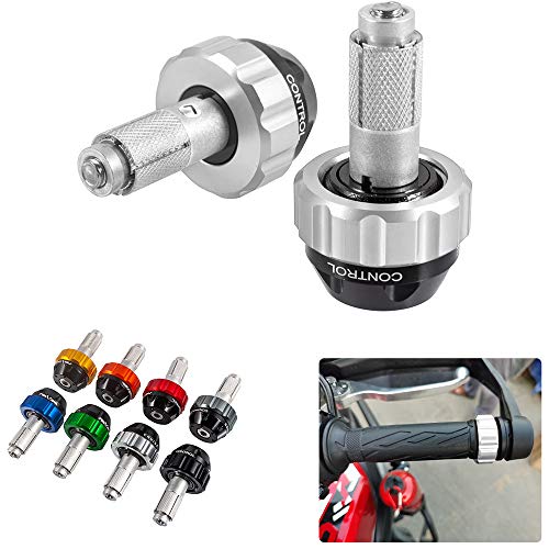 Throttle Lock Cruise Control Grip Ends Handlebar Plugs Sliders for 22mm Motorcycle Handlebar with 14mm/18mm Inner Diameter or with M6 Screw Holes (Silver) - color: Silver