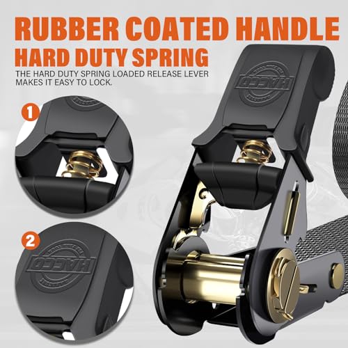 Haccoplanet Ratchet Tie Down Straps, 2340lb Break Strength, 4pc 1inch x 16FT Tie Down Strap Set with Padded Handles & Coated S Hook W/Safety Clip, Cargo Strap Tie Down for Motorcycle, Truck (Black) - color: Black