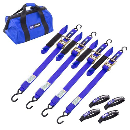 2" x 6' ATV & Motorcycle Ratchet Strap Pack - 4 Tie-Down S-Hook Straps, Soft Loops, Strap Bands & Duffle Bag - 3,335 lb. WLL - Blue - color: blue
