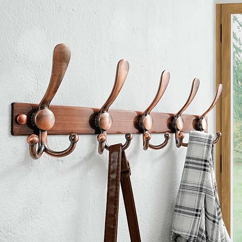 Dseap Coat Rack Wall Mount, Heavy Duty 12-Gauge Base vs Flimsy 1mm, Double-Thick Solid Anti-Snap Hooks, 16” Stud-Mount, Stainless Steel Hanger for Clothes Hat Entryway Closet Mudroom, Antique Copper - color: Antique Copper, size: L=17" (1pcs)