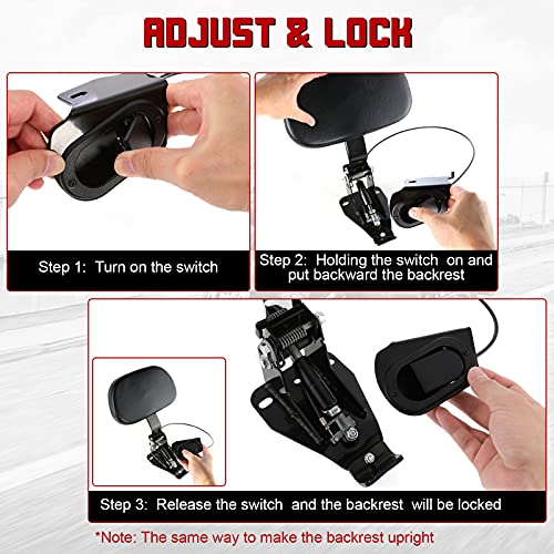 INNOGLOW Motorcycle Backrest - Detachable Driver Rider Backrest with Adjustable Black Mount Kit for Harley Touring Electra Glide Road Glide Road King Street Glide CVO 2009-2020 - color: Style-3/Black Arm