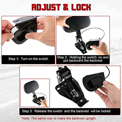 INNOGLOW Motorcycle Backrest - Detachable Driver Rider Backrest with Adjustable Black Mount Kit for Harley Touring Electra Glide Road Glide Road King Street Glide CVO 2009-2020 - color: Style-3/Black Arm