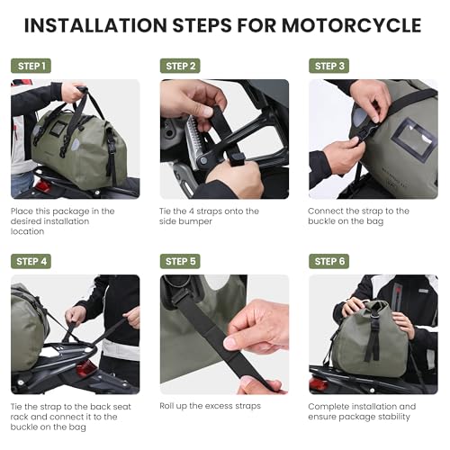 HOMIEE 40L Waterproof Duffel Bag, Waterproof Motorcycle Dry Travel Bag Tail Bag with Roll Top Closure & Shoulder Straps Outer Mesh Zipper Pocket for Camping, Kayaking, Fishing & Traveling - color: Green
