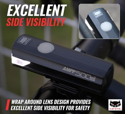 CATEYE AMPP USB Rechargeable Bike Light – High Visibility Super Bright OptiCube™ Headlight for Commuters, Road Cyclists & Mountain Bikers, Day & Night Riding Modes, IPX4 Waterproof, Tough & Durable - style: Ampp500s