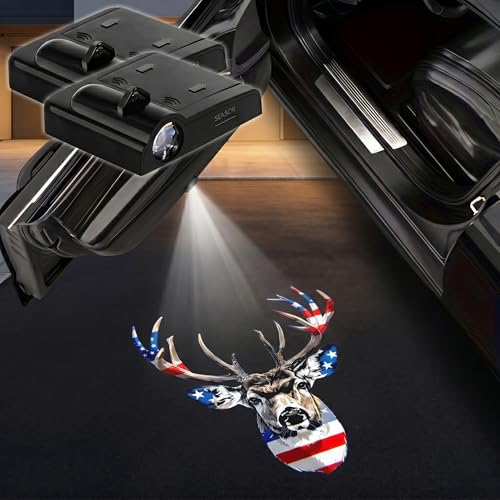 2PCS American Flag Deer Car Door Lights Projector, Magnetic Logo Projector Door Lights, Wireless LED Welcome Puddle Light, Patriotic Deer Car Accessories Decor, Gifts for Women Men, Fit All Vehicles - color: American Flag Deer