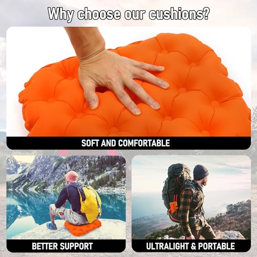 Inflatable Seat Cushion, Lightweight Stadium Seat Pad, Travel Air seat Cushion Anti-Slip for Airplane, Long Flights, Hiking, Climbing, Home and Camping, Compact Air Cushion - color: Orange