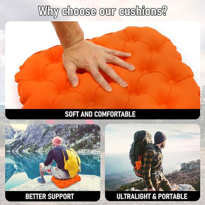 Inflatable Seat Cushion, Lightweight Stadium Seat Pad, Travel Air seat Cushion Anti-Slip for Airplane, Long Flights, Hiking, Climbing, Home and Camping, Compact Air Cushion - color: Orange