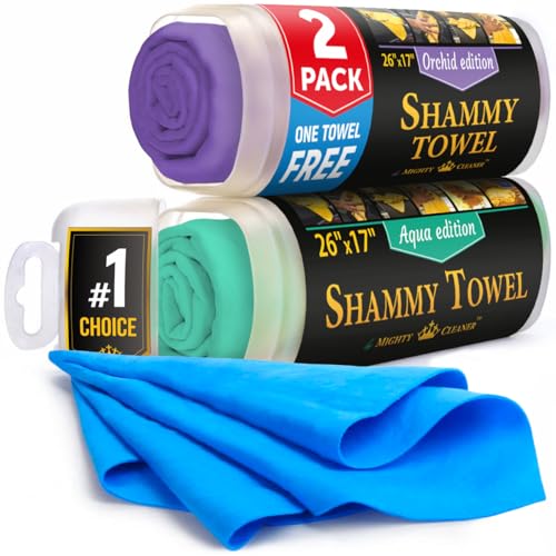 Premium 2pk +1 Free Shammy Cloth for Car Drying - 26"x17" - Super Absorbent Chamois Towel - Scratch-Free, Reusable & Soft Wash Cloth - Car Drying Towels - color: Purple, Blue, Mint