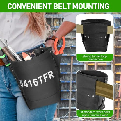 5x10x9in Tool Bag for Bolt and Tool Storage, Flame Resistant Canvas Bag Tool Pouch with Double Reinforced Bottom, Fit Work Belts up to 3in