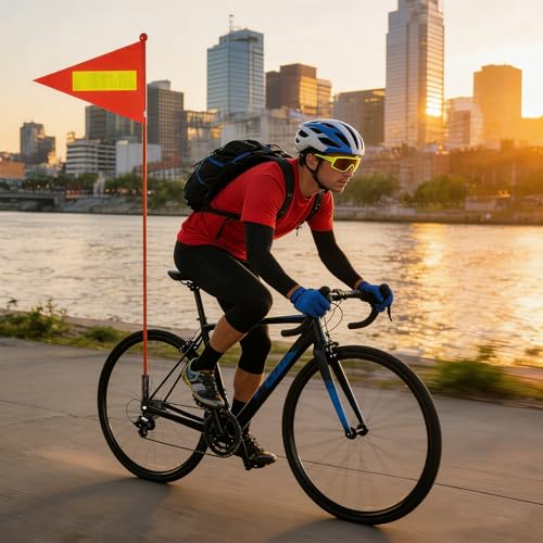 6PCS Orange Bike Safety Flag,6 Ft Bike Flags with Heavy Duty Fiberglass Flag Pole and Mounting Bracket, High Visibility Reflective Orange Flag Adjustable Bicycle Flag Pole