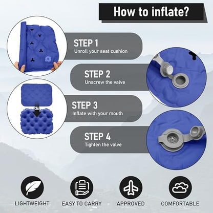 Inflatable Seat Cushion, Lightweight Stadium Seat Pad, Travel Air seat Cushion Anti-Slip for Airplane, Long Flights, Hiking, Climbing, Home and Camping, Compact Air Cushion - color: Navy Blue