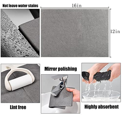 KTT Thickened Magic Cleaning Cloth, 12" x 16", 5 Pack | Reusable Microfiber Cleaning Cloth, Lint Free, For Home, Window, Mirror Glass and Cars - color: Dark Grey 5p