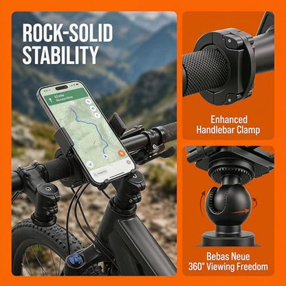 2 Pack Universal Aluminum Bike Phone Mount Anti-Shake Motorcycle Cell Holder for Phones CNC Metal Handlebar Bracket for Road & Mountain Bikes-Black - color: Black