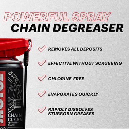 Motul Motorcycle Chain Care Bundle – C1 Chain Cleaner (2-Pack) + C2 Chain Lube Kit w/Brush & Gloves – Complete Road Motorcycle Maintenance Kit