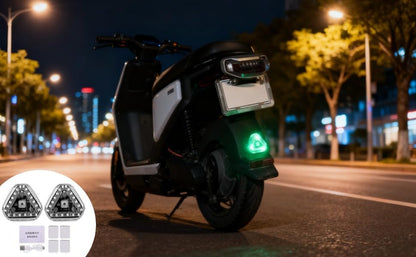 2 Pcs Motorcycle Strobe Lights, Solar Powered Triangle LED Emergency Flashing Warning Lamps, Universal Intense Illumination Signal Lights, USB Rechargeable, Easy Install, Includes Mounting Stickers
