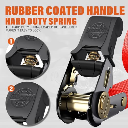 Haccoplanet Ratchet Tie Down Straps, 2340lb Break Strength, 4pc 1inch x 16FT Ratchet Strap Set with Padded Handles & Coated S Hook W/Safety Clip, Cargo Strap Tie-Down for Motorcycle, Truck (Red) - color: Red