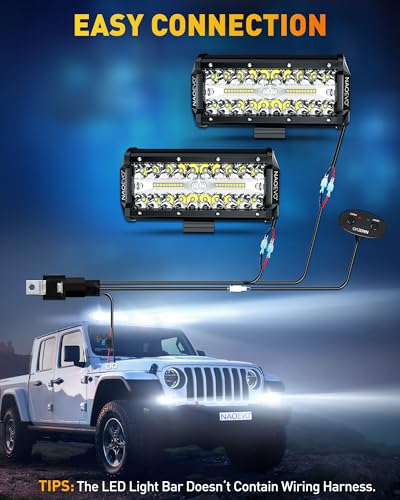 NAOEVO 7 Inch LED Light Bar, 720W 72,000LM Offroad Fog/Driving Lights LED Tractor Lights with Spot Flood Combo Beam, Waterproof LED Work Lights for Truck Boat ATV UTV, 6 Pcs (White) - size: 6 Pcs