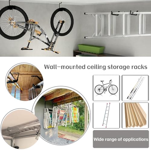 4pcs Ceiling Mounted Garage Hooks, Overhead Garage Storage Rack, Utility Ladder Hangers for Lumber Bike Tools (9.45 x 12.6 Inch) - size: 9inch