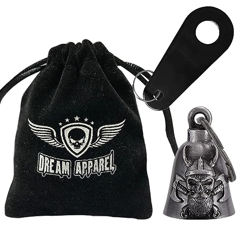 Dream Apparel Motorcycle Bell Guardian Angel Drive Away Gremlin, Biker Bell for Men Women Rider Riding, Good Luck Gift - color: Viking Skull and Crossed Axes