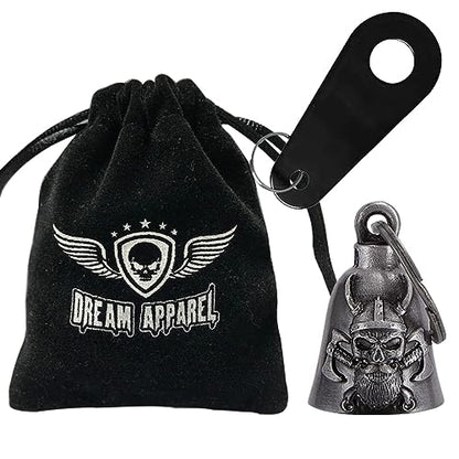 Dream Apparel Motorcycle Bell Guardian Angel Drive Away Gremlin, Biker Bell for Men Women Rider Riding, Good Luck Gift - color: Viking Skull and Crossed Axes