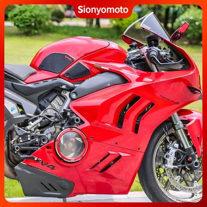 Fuel Gas Tank Pad Protector Stickers Decal Set Compatible with Panigale V4/V4S 2022 2023 2024- Anti-Slip Protective Kit, Black | 4-Piece