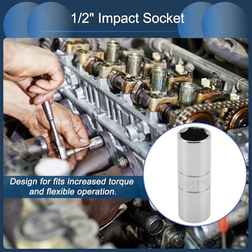 Spark Plug Impact Socket 63mm for Car Motorcycle Dirtbike Repair Hardware Tool CR-V Silver Tone Durable 6 Point 16mm 1/2 Inch Drive