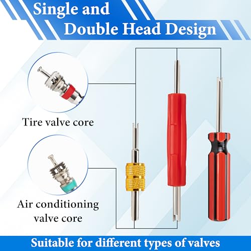 6 Pcs Valve Stem Removal Tool, Single and Double Head Schrader Valve Tool, AC Valve Core Removal Tool Universal Pneumatic Tires for Lawn Mower Blower Tractor Car Bicycle RV Truck and Other Equipment