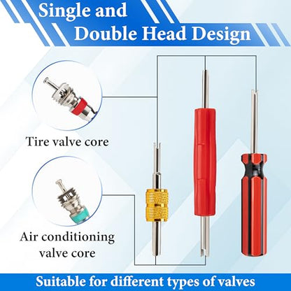 6 Pcs Valve Stem Removal Tool, Single and Double Head Schrader Valve Tool, AC Valve Core Removal Tool Universal Pneumatic Tires for Lawn Mower Blower Tractor Car Bicycle RV Truck and Other Equipment
