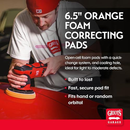 Griot's Garage Orange Foam Correcting Pads for Car Polishing and Detailing, Removes Light to Moderate Paint Defects, Durable, Machine-Washable, 12211, 6.5", Set of 6 - size: 6.5" Pads (Set of 6)