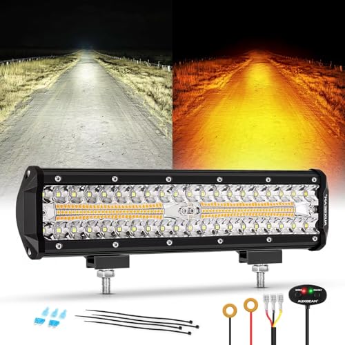 Auxbeam 6 Modes Amber White Series 12 Inch 300W LED Light Bar Dual Color Strobe Function Spot Flood Combo Beam Flashing LED Offroad Light for Pickup Truck Car Jeep - color: 12"