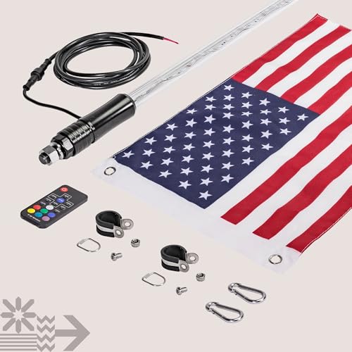 True Mods 5ft RGB LED Whip Light for UTV ATV [RF Wireless Remote] USA Flag Waterproof LED Lighted Whip CB Antenna Pole Stick for RZR Can-Am Polaris SxS 4x4 Quad Dune Buggy 4 Wheeler Accessories - size: 5 ft - Pack of 1