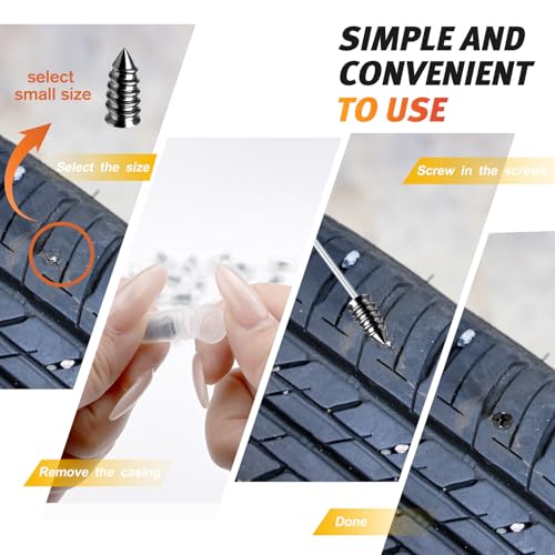 Morcheiong 60 Pcs Tire Repair Rubber Nail Kit Self-Tapping Tire Repair Screws Suitable for Motorcycles Trucks Cars Other Vacuum Tire Vehicles