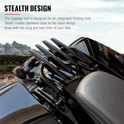 XFMT Motorcycle Black Detachable Stealth Two-Up Luggage Rack for Harley Touring Road King Street Glide Road Glide Electra Glide 2009-Later - color: Stealth Luggage Rack-Black