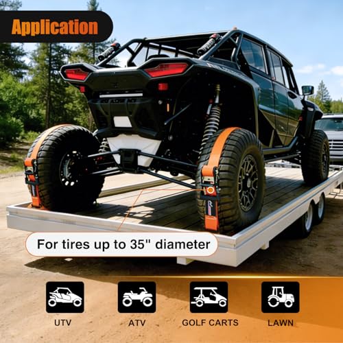 Nilight Wheel Chock Tie Down Kit 4500lb Break Strength 4Pcs E-Track Ratchet Straps 8 Pcs Heavy Duty Trailer Tire Straps System for ATV, UTV, Lawn Mower,SXS 10 in-30 in Diameter Tires Orange - color: 4Pcs E-Track Straps+8 Pcs Wheel Chock