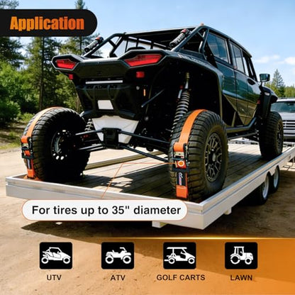 Nilight Wheel Chock Tie Down Kit 4500lb Break Strength 4Pcs E-Track Ratchet Straps 8 Pcs Heavy Duty Trailer Tire Straps System for ATV, UTV, Lawn Mower,SXS 10 in-30 in Diameter Tires Orange - color: 4Pcs E-Track Straps+8 Pcs Wheel Chock