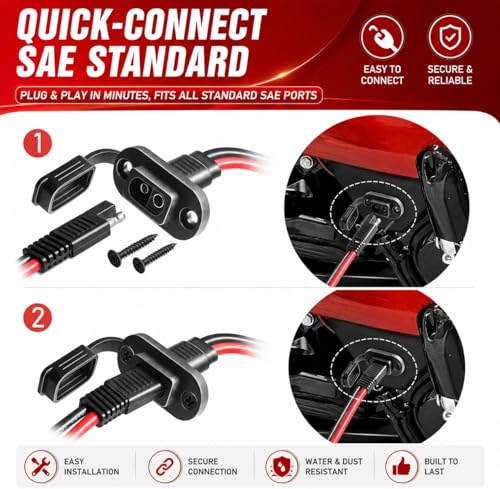 SAE to O Ring Connector 2FT 10AWG, SAE Battery Quick Connect Plug Waterproof Extension Cable for Solar Panel, Street & Road Glide Motorcycle Charging Port Upgrade, RV, Solar Generator Battery Charger - size: 2FT