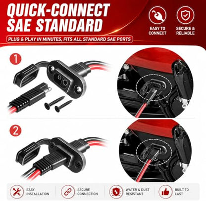 SAE to O Ring Connector 2FT 10AWG, SAE Battery Quick Connect Plug Waterproof Extension Cable for Solar Panel, Street & Road Glide Motorcycle Charging Port Upgrade, RV, Solar Generator Battery Charger - size: 2FT
