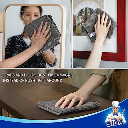 MR.SIGA Waffle Pattern Cleaning Cloths, Reusable Absorbent Microfiber Cleaning Cloths, Lint Free Microfiber Kitchen Towels, 6 Pack, Gray, 12.6 x 12.6 inch - color: Gray