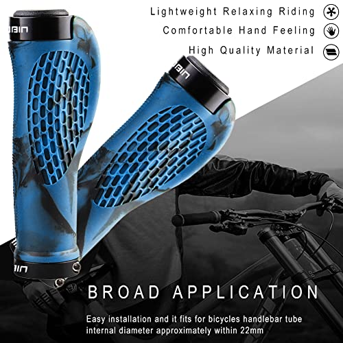TOPCABIN Ergonomic Bike Grips - Widen Holding Rubber Grips with Aluminum LockGrips for Mountain & Road Bikes - color: Rubber Blue (1 Pair)