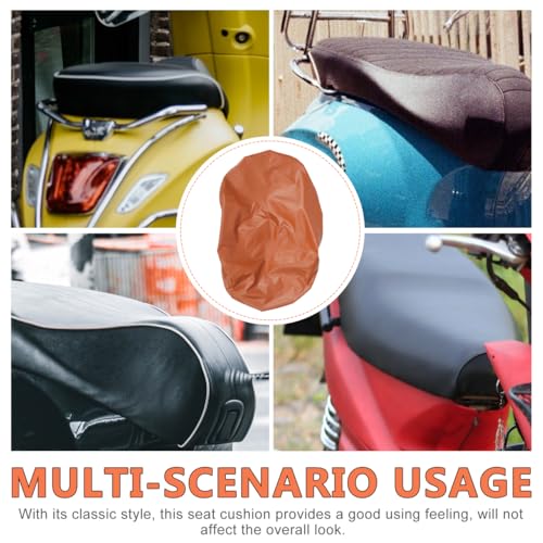 POPETPOP Motorcycle Seat Cover, Brown PU Leather Waterproof Universal Fit | Waterproof and heat-resistant, instantly hides scratches, ideal for daily scooter commutes, 1 brown elastic PU leather cover